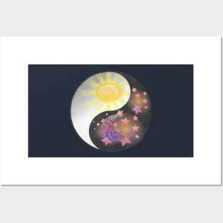 Yin & Yang Balance, Moon, Sun & Stars Graphic Spiritual Gifts Posters and Art